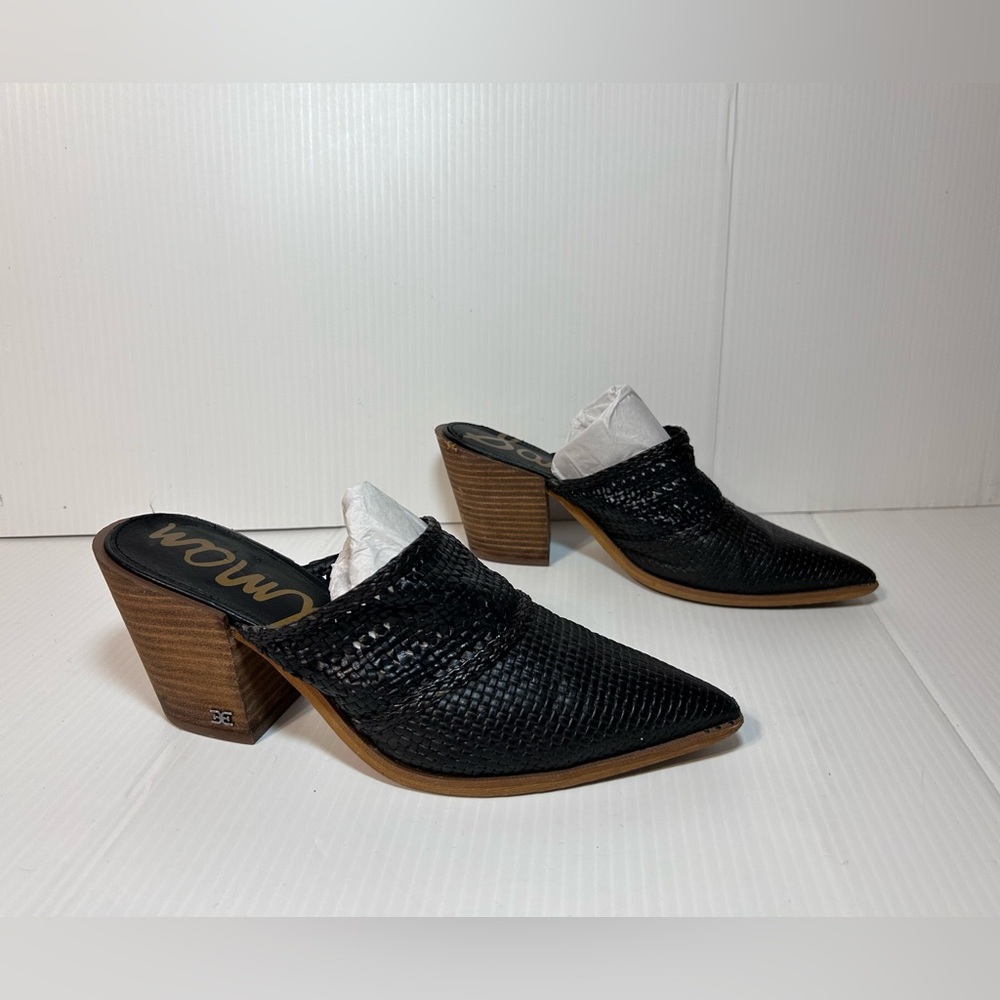 Sam Edelman black leather pointy toe mules shoe women size 9 1/2